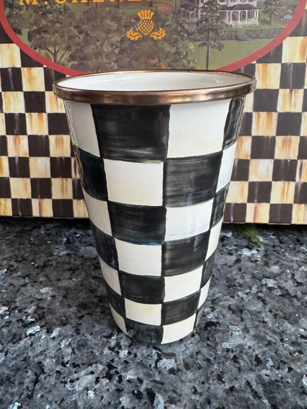 MacKenzie-Childs Courtly Check Enamel Tumbler - 20 oz. Excellent Condition